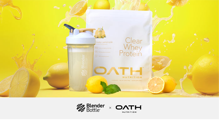 Frosty Lemonade flavor of Oath Clear Whey protein in a BlenderBottle