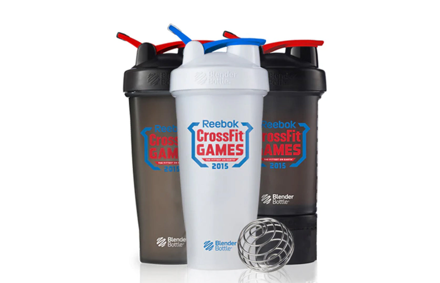 A variety of plastic shakers featuring the Reekbok CrossFit Games 2015 logo.