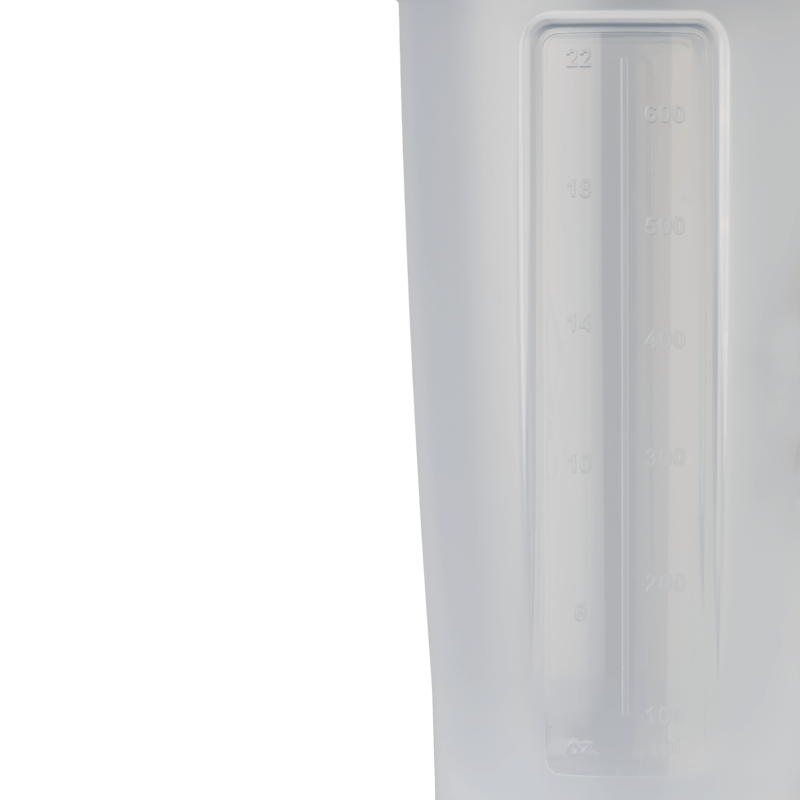 Shaker cup with measurement markings on Will Of The Warrior bottle