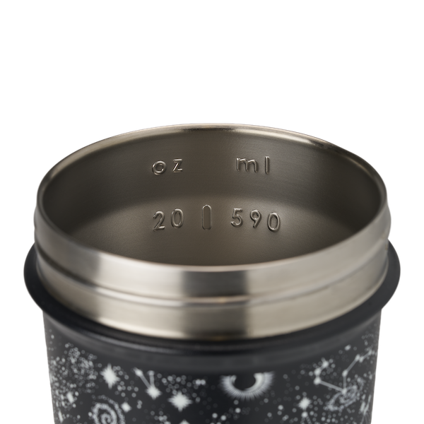 The Shaker Club - Stainless Sleek: close-up of a stainless steel shaker bottle with measurement markings, offering premium design and performance.