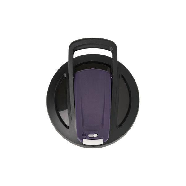 The Shaker Club - Stainless Sleek: A durable shaker bottle with a polished design, featuring a black carry loop and purple locking flip-cap for leak-proof mixing.