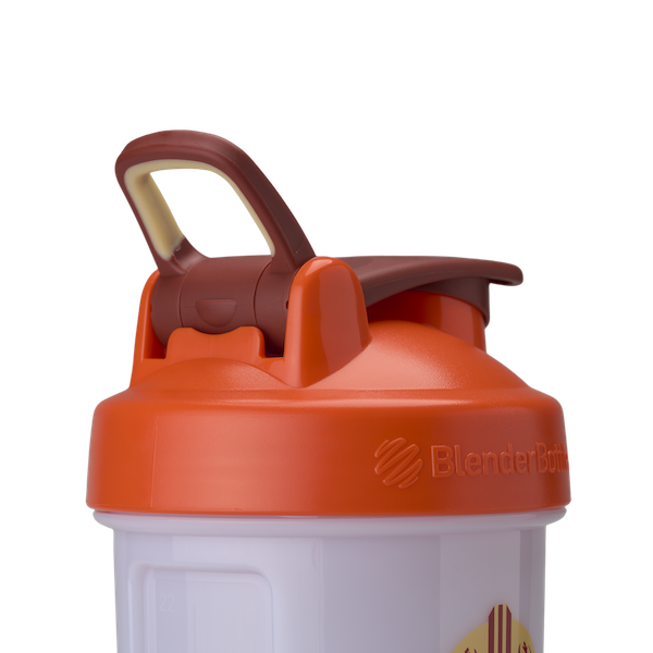 Light Side ProSeries odor-resistant shaker bottle with adjustable carry loop in terracotta color, and orange lid. | Color#Light Side