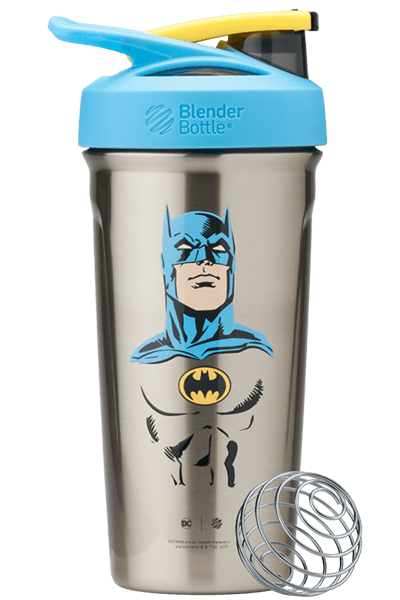 Retro Blue & Yellow Batman Stainless Shaker. | Color#Retro Batman