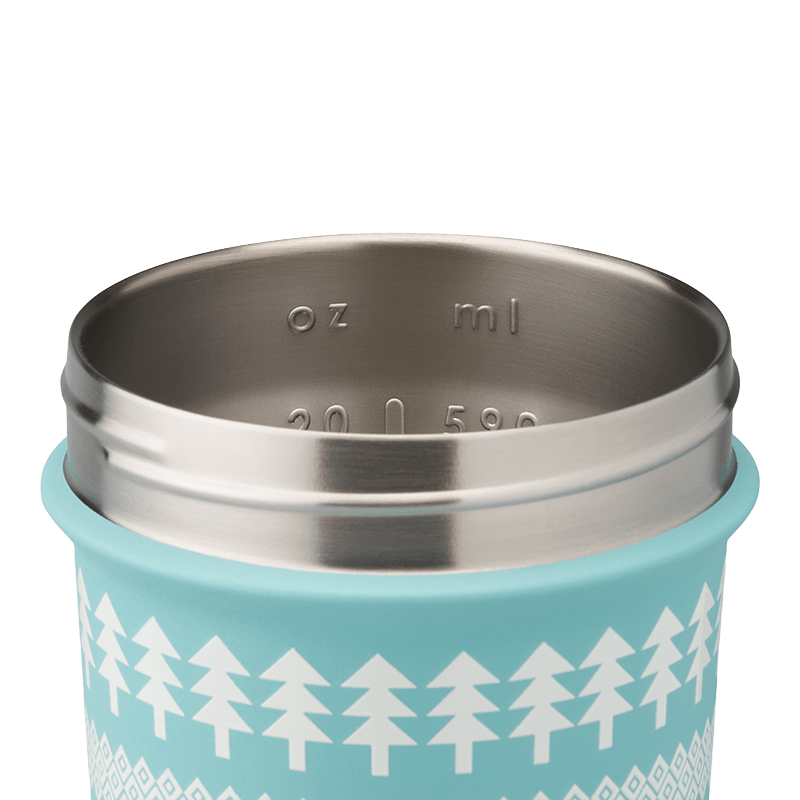 Blue Spruce - Strada® Sleek water bottle with raised ink print of snowflakes and pine trees, designed for outdoor enthusiasts and on-the-go hydration.