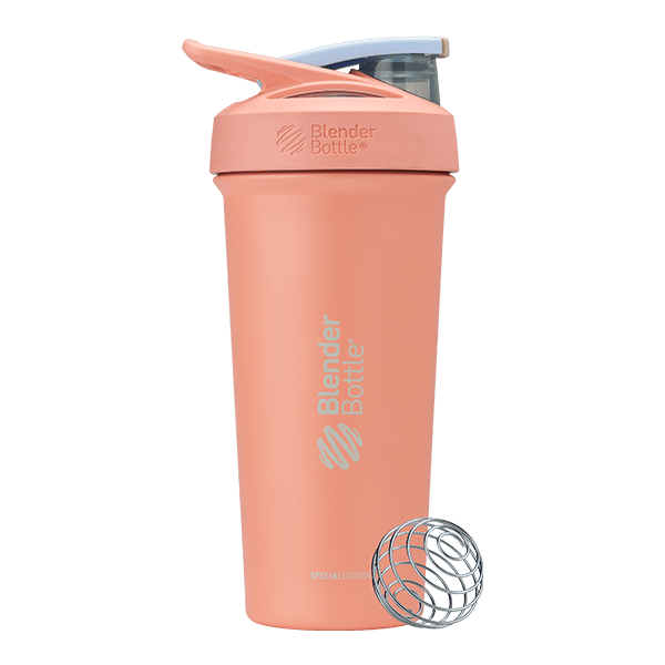 Sleek peach shaker bottle with lockable lid and BlenderBall for smooth blends, featuring an insulated, easy-grip design and advanced blending technology. | Color#Sherbet