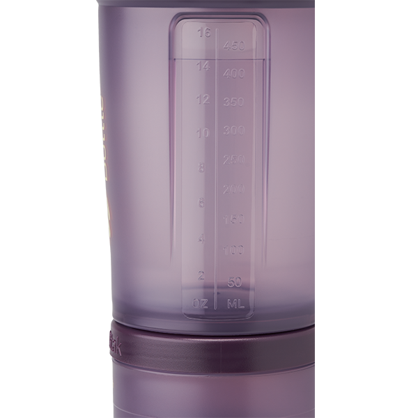 Purple shaker bottle measurement markings - BlenderBottle