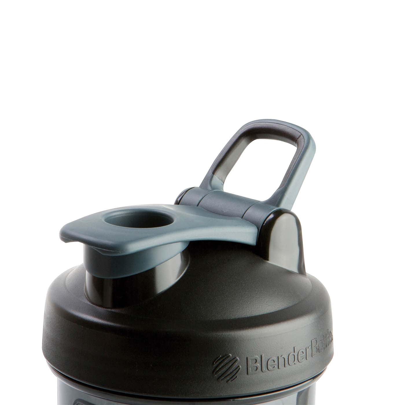 A BlenderBottle shaker cup with carry loop for easy carrying. 