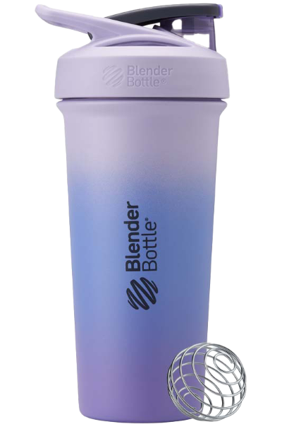 Strada® Sleek lavemder shaker bottle with lockable lid and BlenderBall for smooth blends, featuring an insulated, easy-grip design and advanced blending technology. | Color#Lavender