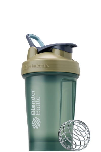 Green 20oz BlenderBottle protein shake cup.