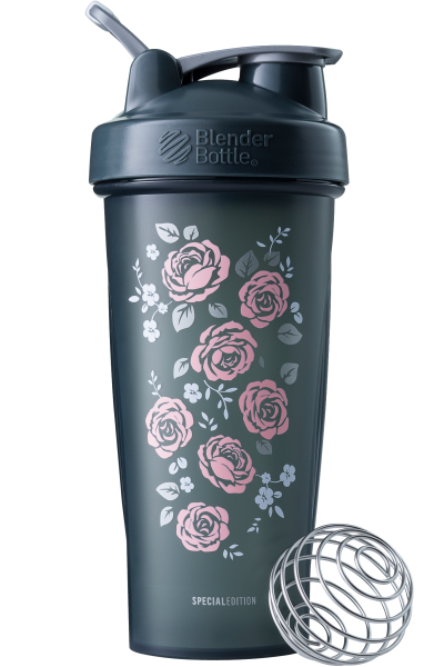BlenderBottle Color of the Month Protein Shaker Bottle Subscription - Grey and Pink Roses