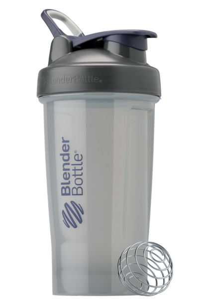 Gray 24oz protein shake cup made of odor-resistant Tritan.