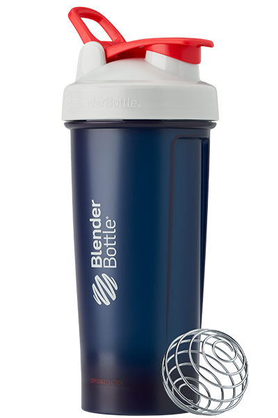 BlenderBottle Color of the Month - November 2022 - Turkey Bowl - Navy, grey, and red bottle