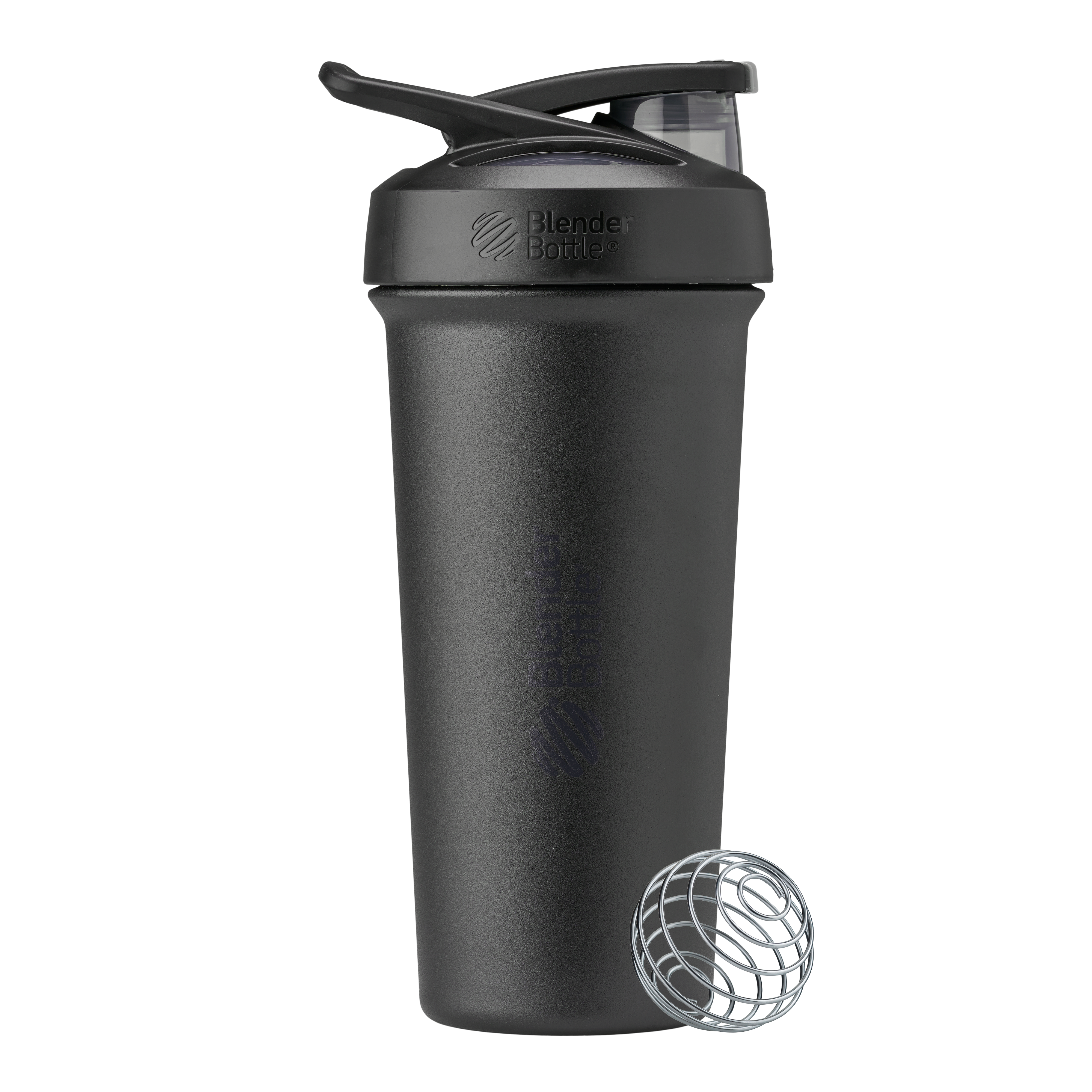 Sport Sleek Black shaker bottle with lockable lid and BlenderBall for smooth blends, featuring an insulated, easy-grip design and advanced blending technology. | Color#All Black