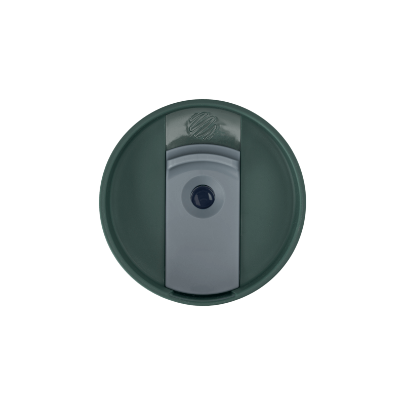 BlenderBottle 2-in-1 Shaker Tumbler lid with slider closed, offering a leak-proof experience. The sea green bottle features a darker green lid and blue slider. | Color#Sea Glass