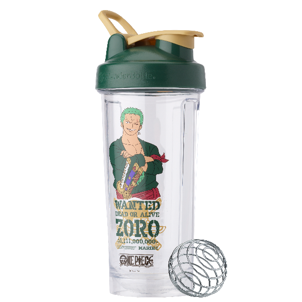Angled view of the BlenderBottle OnePiece Zoro shaker cup | Color#Zoro