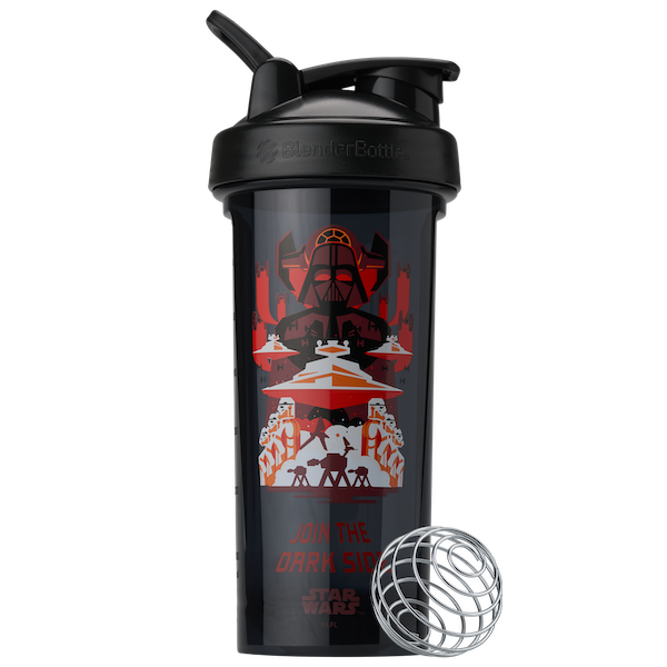 Black Dark Side ProSeries odor-resistant shaker bottle with Darth Vader Tie Fighter and Star Destroyers. | Color#Dark Side