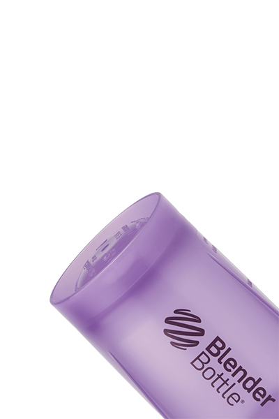 Purple shaker cup with rounded base for smooth, lump-free protein shakes every time.