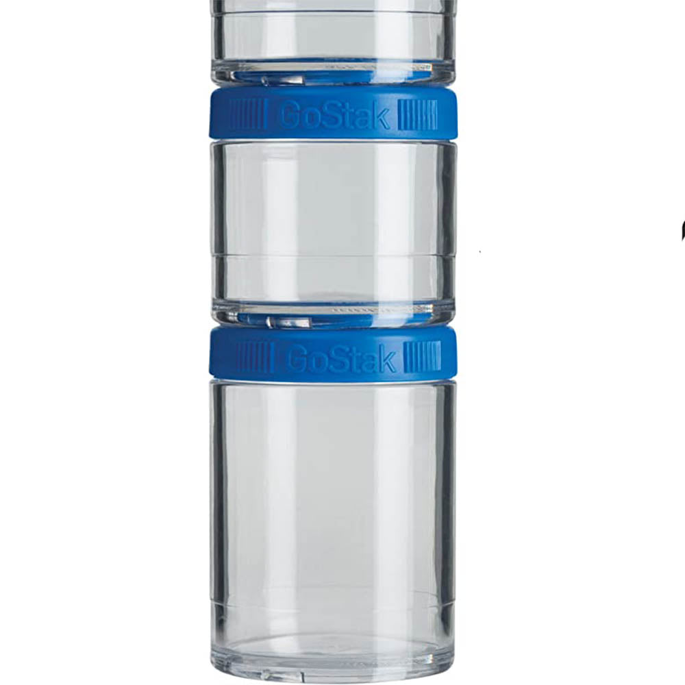 GoStak containers with blue lids