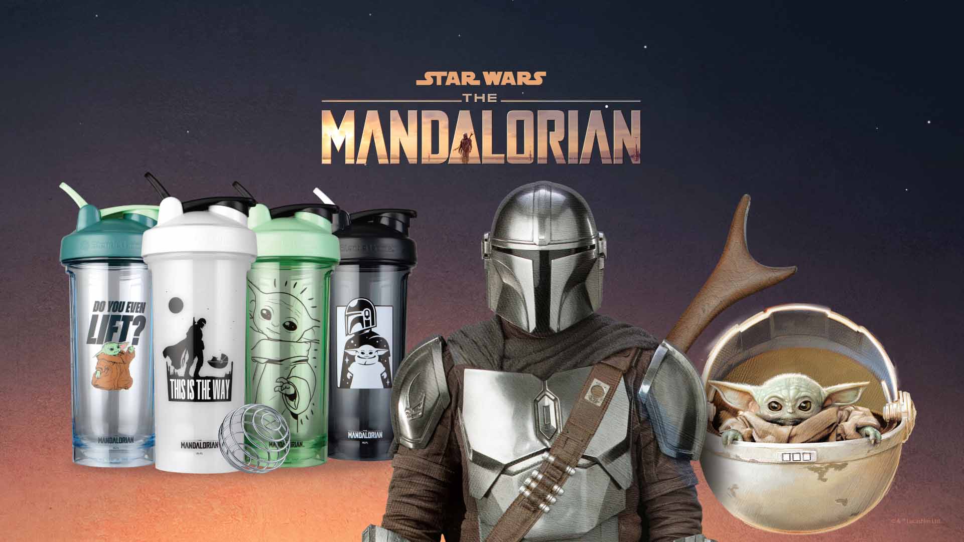 The Mandalorian and Grogu Star Wars officially licensed BlenderBottle protein shaker cups