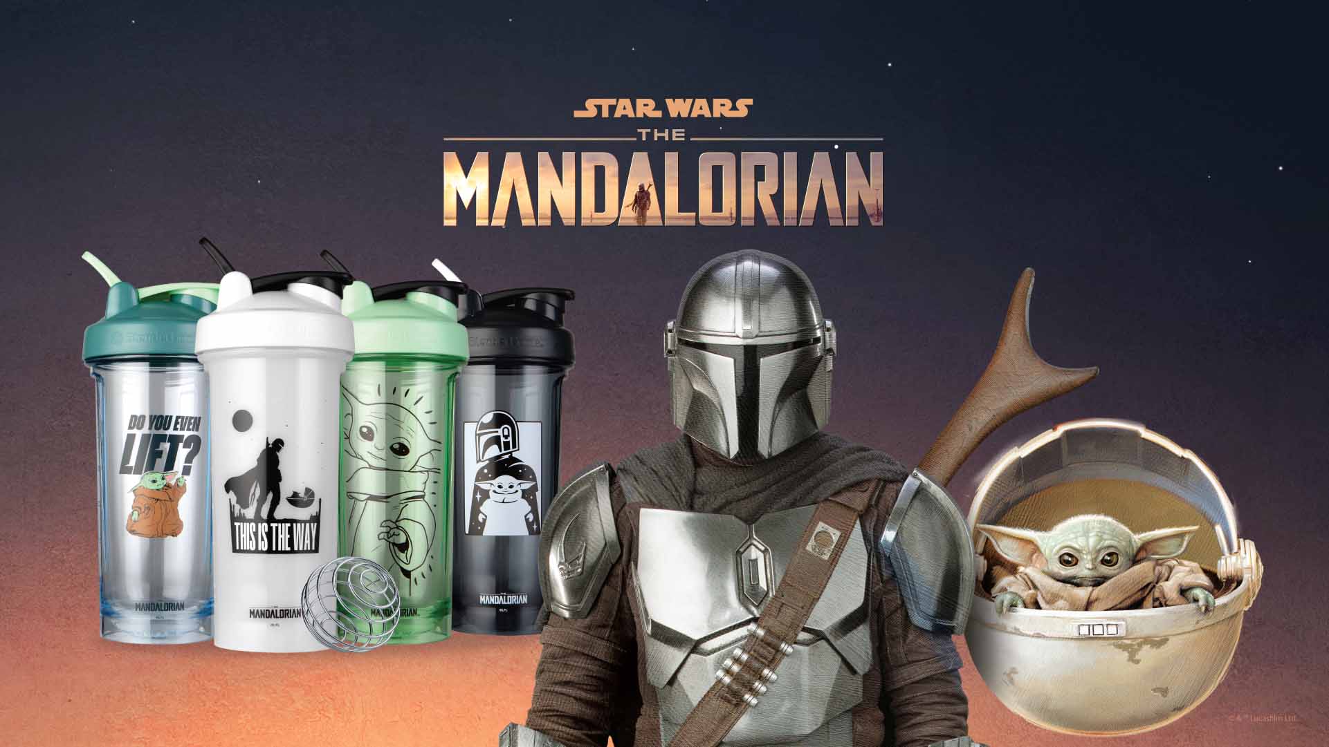 Blender Bottle The Mandalorian Pro Series 28 oz. Shaker Cup - Do You Even Lift?