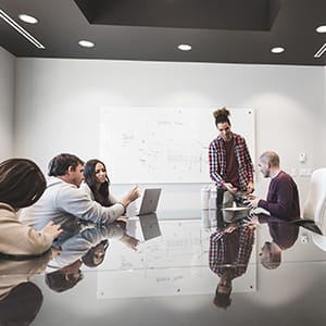 Employees working at BlenderBottle Headquarters