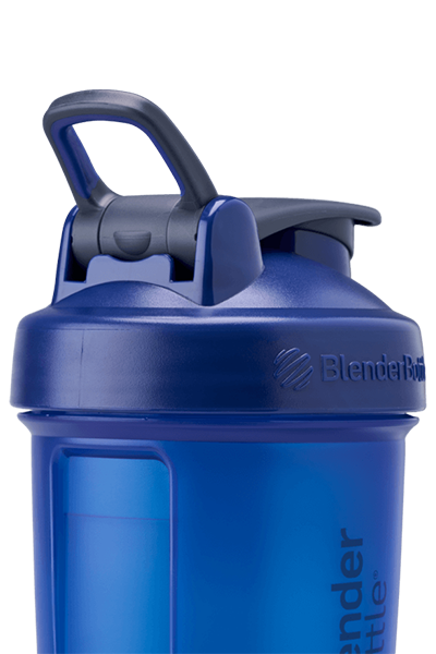 Blue shaker cup with adjustable carry loop and StayOpen™ flip-cap for easy access.