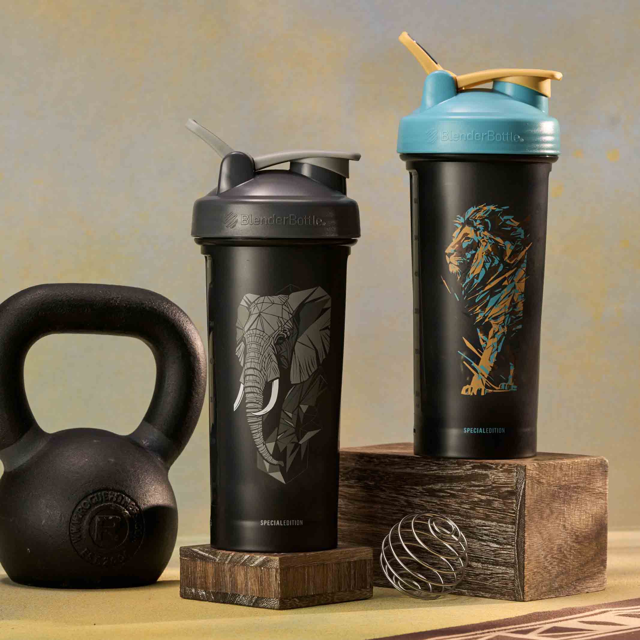Limited Edition Safari Elephant and Lion shaker bottles
