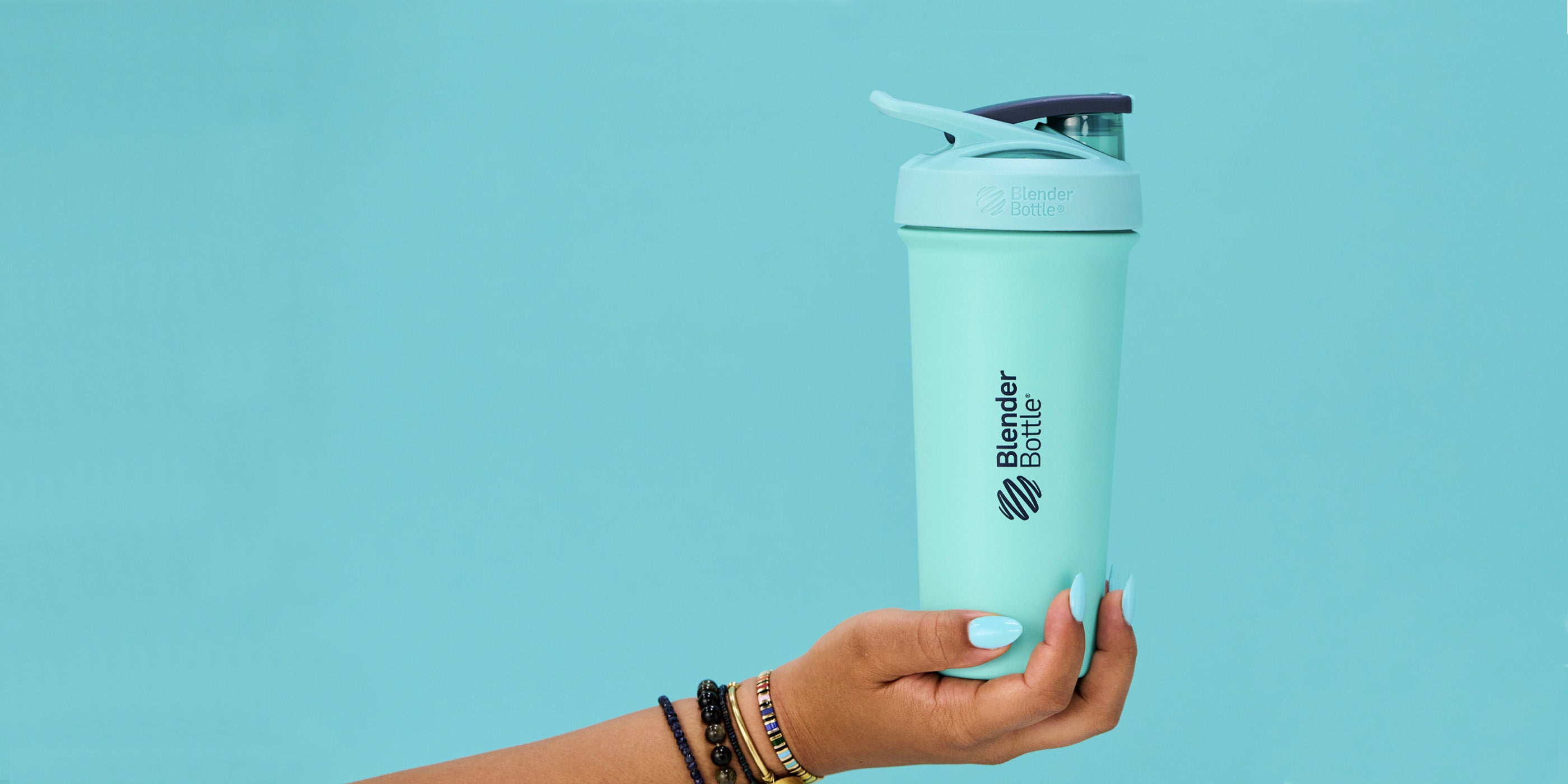 Blue insulated stainless steel shaker bottle - BlenderBottle Strada Sleek