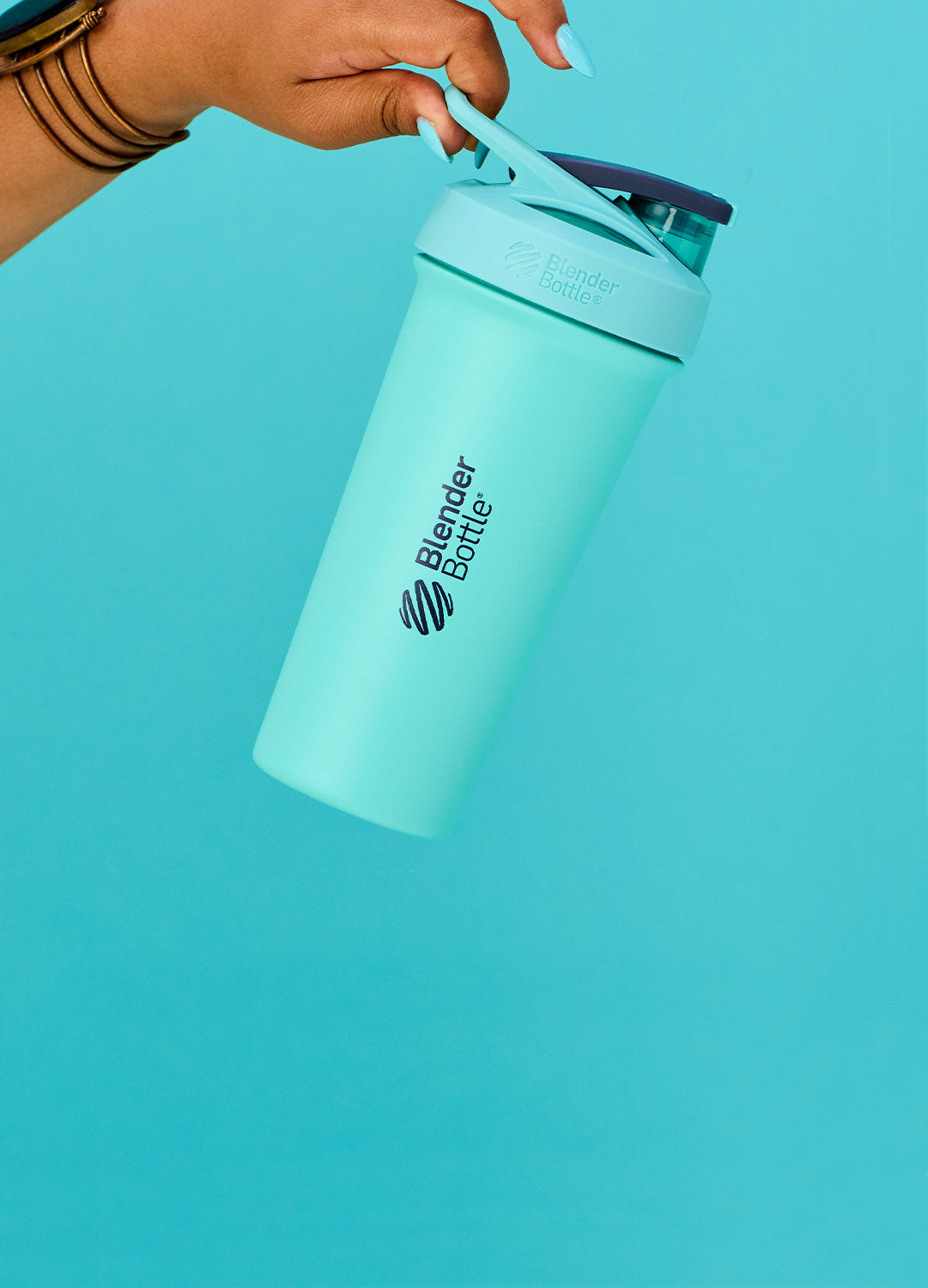 Blue insulated stainless steel shaker bottle - BlenderBottle Strada Sleek