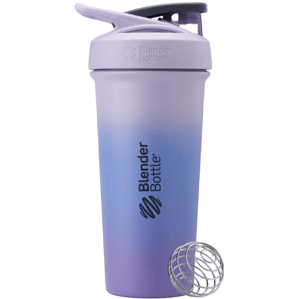 Strada® Sleek lavemder shaker bottle with lockable lid and BlenderBall for smooth blends, featuring an insulated, easy-grip design and advanced blending technology. | Color#Lavender