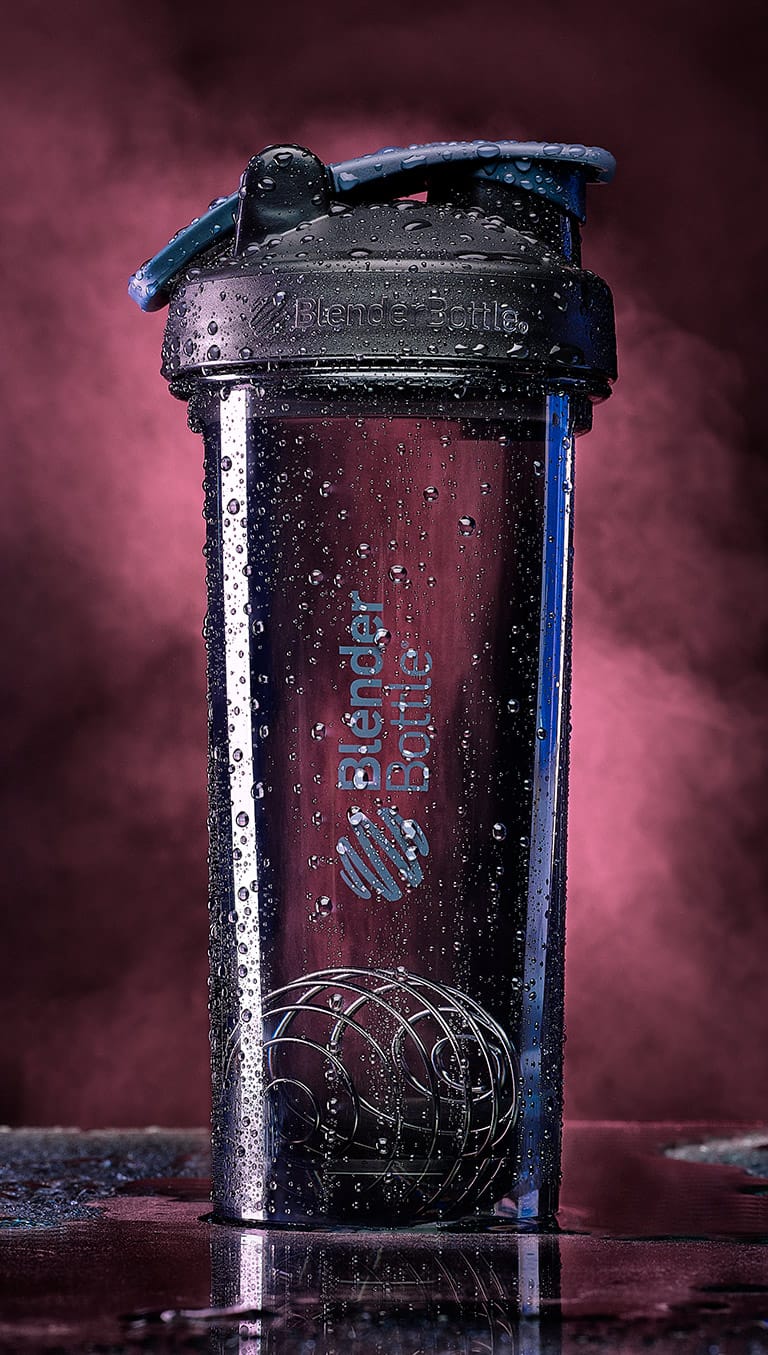 Black Classic BlenderBottle shaker covered in water droplets