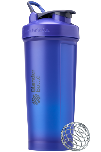 Blue BlenderBottle protein shake cup.
