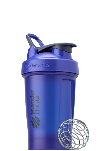 Blue 20oz BlenderBottle protein shake cup.