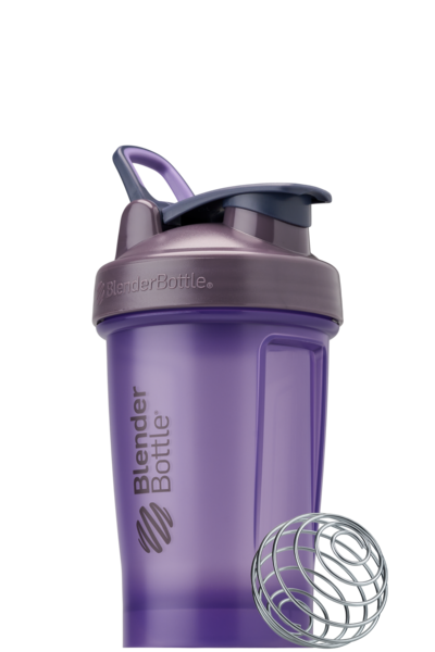Purple 20oz BlenderBottle protein shake cup.