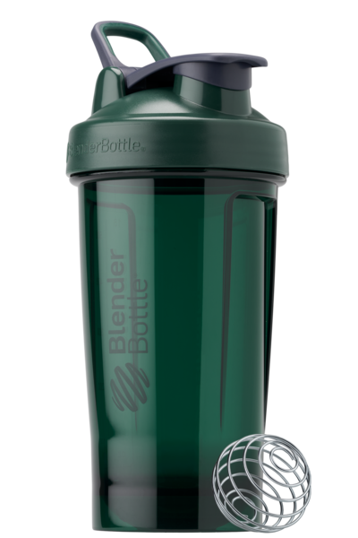 Dark green 24oz protein shake cup made of odor-resistant Tritan.